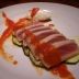 マグロのステーキ　オレンジトマトソース　山椒クリーム添え
