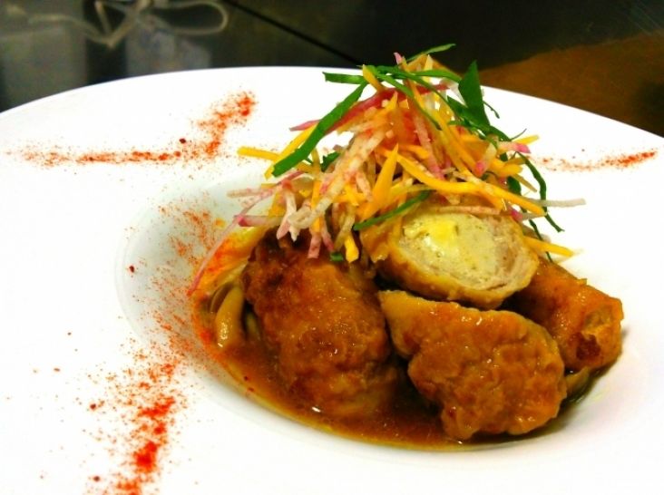 豚肉と魚のミルロール カレーポン酢風味