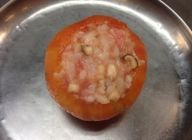 マリネしたトマトに餡をしっかりと詰めます。